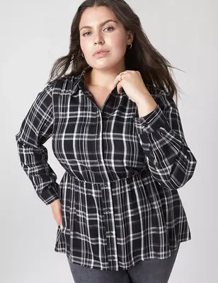 Classic Button-Front Elastic-Waist Tunic