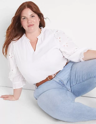 Classic Split-Neck Eyelet Mix Top