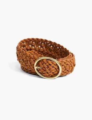 Braided Faux-Leather Oval Ring Belt