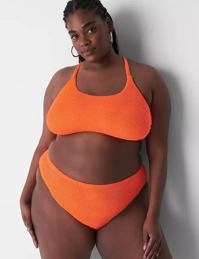 Lane Bryant No-Wire Scoop-Neck Crinkle Swim Bikini Top 10 Orange