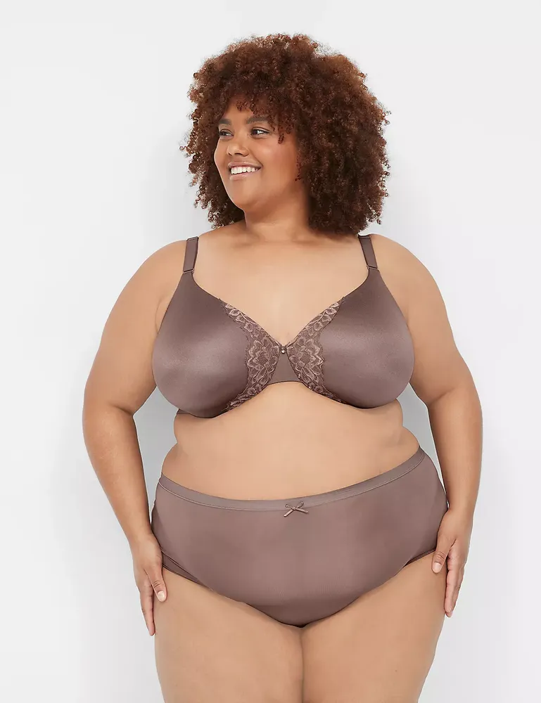 Lane Bryant No-Show Lace-Back Full Brief Panty / Deep Taupe