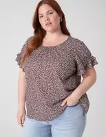 Flutter-Sleeve Crew-Neck Top