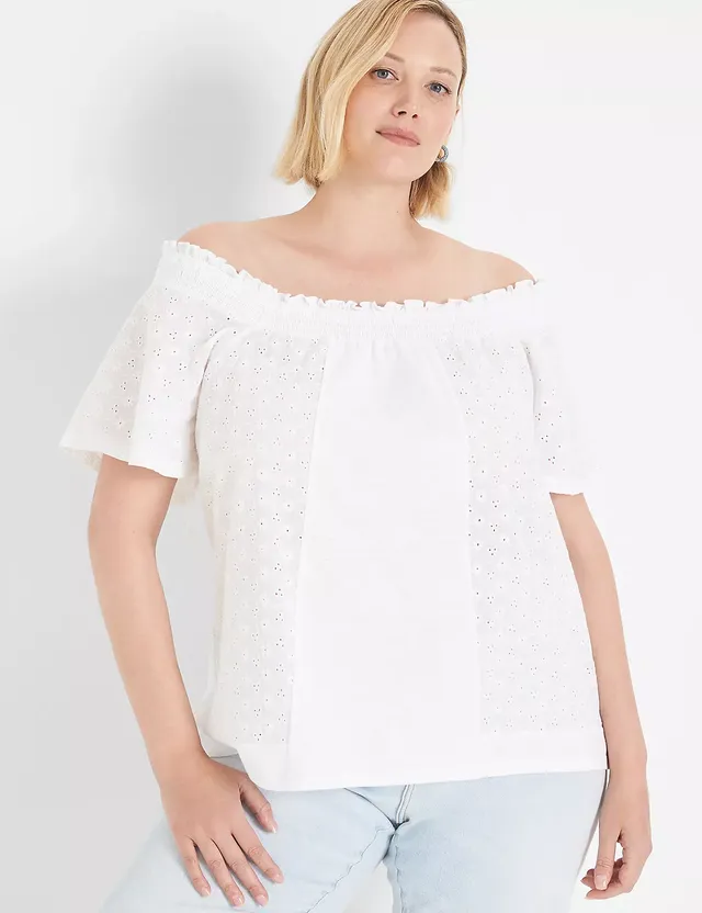 Outlet WHBM Notch-Neck Ruffle-Sleeve Tee