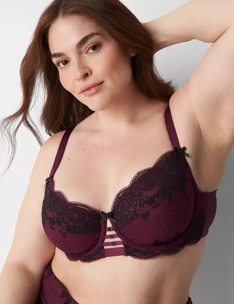 Cacique Modern Lace Covered 46DD Blue Balconette Full Coverage