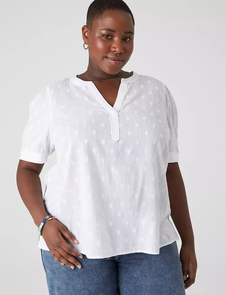 Split-Neck Jacquard Popover Blouse