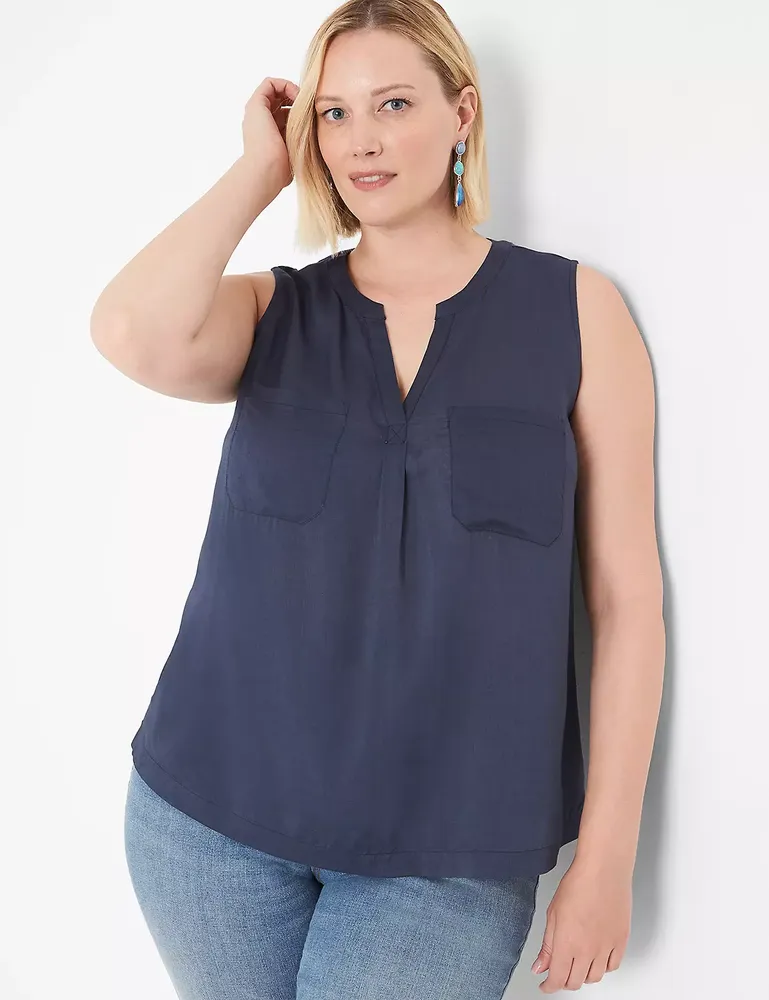 Lane Bryant Notch-Neck Woven & Knit Top / Blue Nights