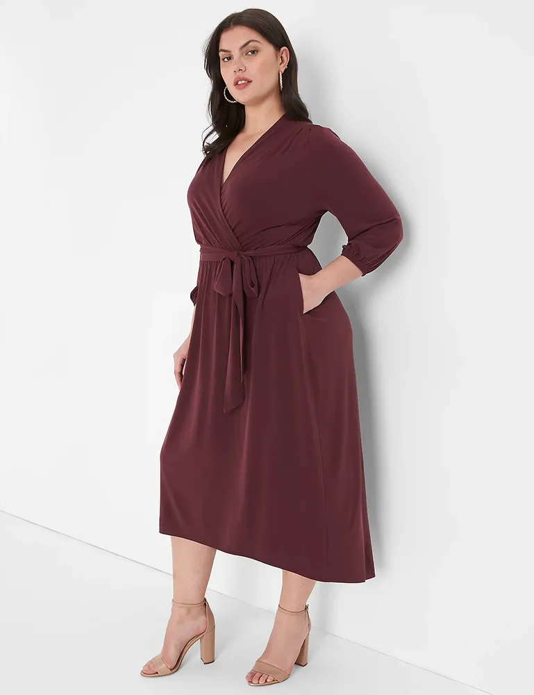 faux wrap midi dress