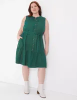 Button-Front Tie-Waist Dress