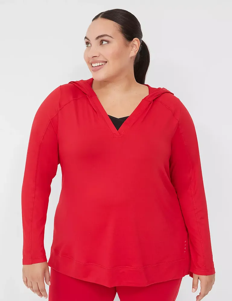 Lane Bryant Livi V-Neck Recycled Livi Soft High-Low Hoodie / Red