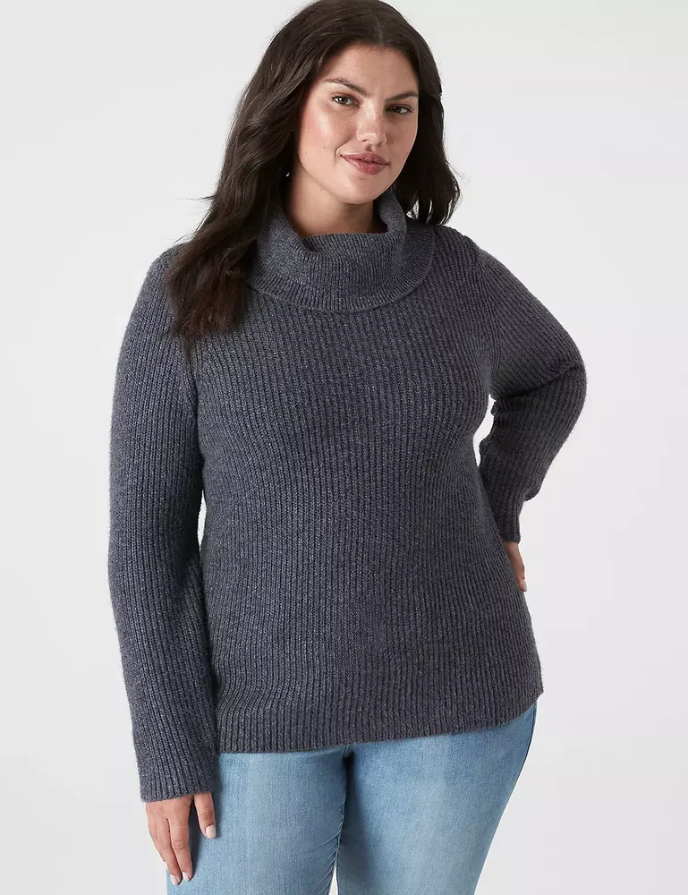 Long-Sleeve Cowlneck Rib Sweater