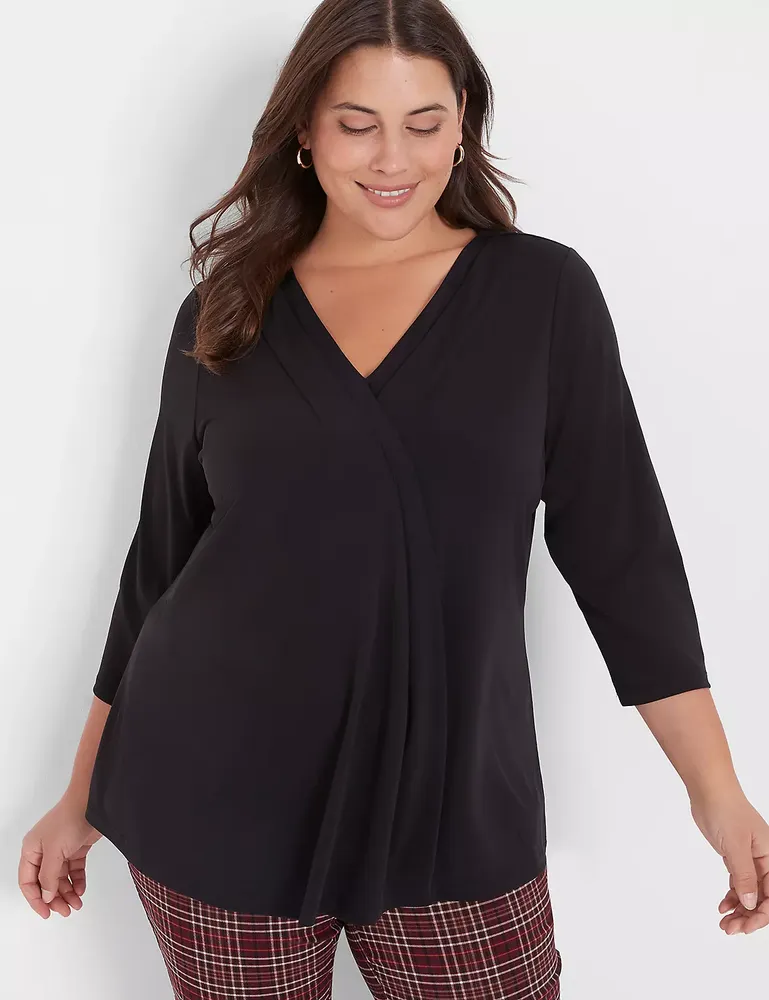 Lane Bryant Swing 3/4-Sleeve Pleat-Front Top