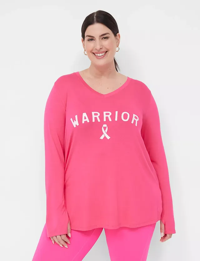 Lane Bryant Livi Long-Sleeve Crew-Neck Graphic Tee / Hot Pink