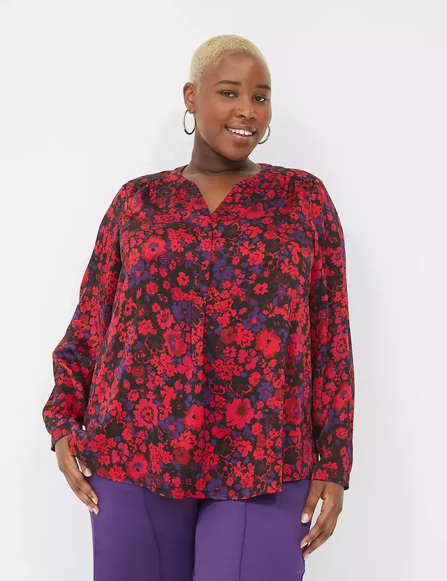 red and black floral blouse