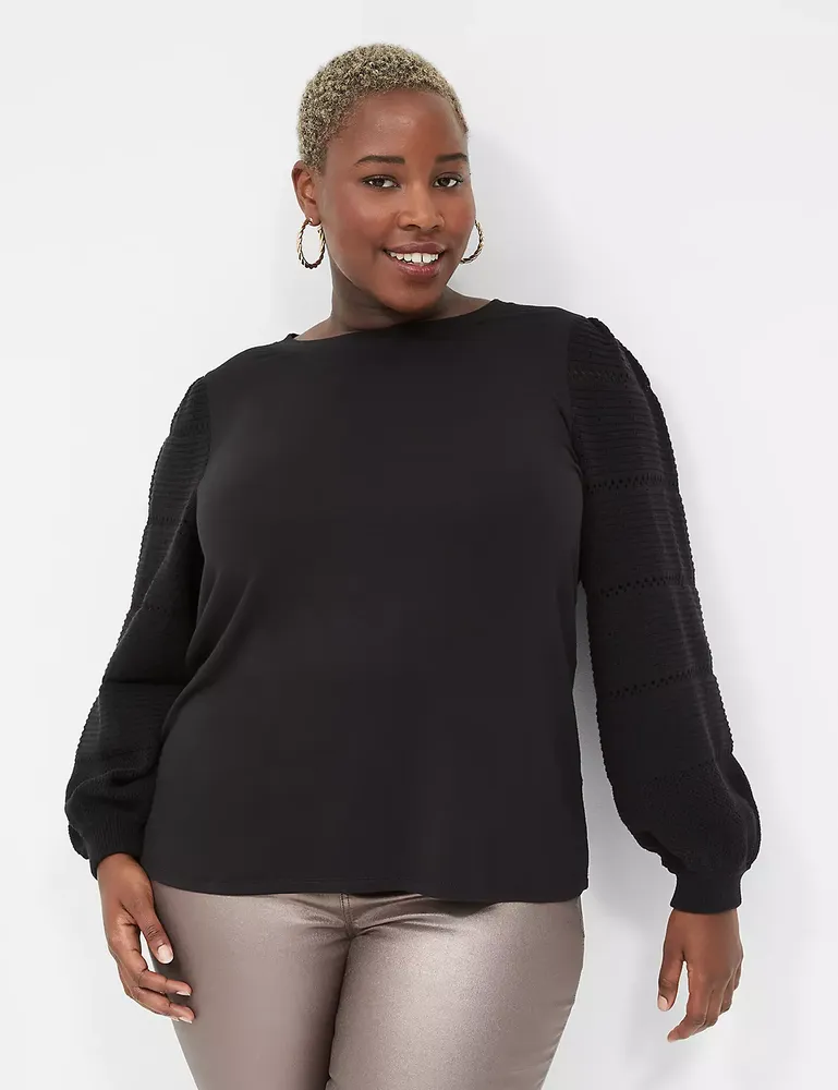 Lane Bryant Sweater-Sleeve Crew-Neck Tee / Black