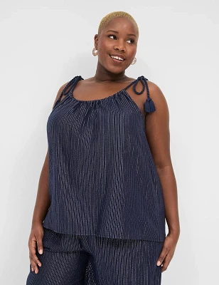 Swing Lurex Gauze Tie-Strap Scoop-Neck Tank