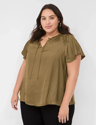 Notch-Neck Satin & Knit Top