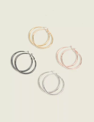 Mixed Metal Hoop Earrings 4-Pack