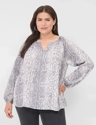 Swing Split-Neck Raglan-Sleeve Top