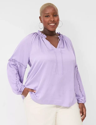 Ruffle Split-Neck Blouse