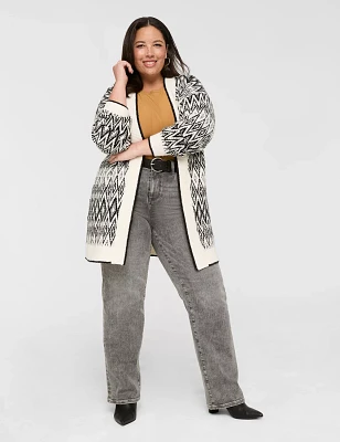 Jacquard Open-Front Cardigan