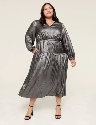 Shirred-Shoulder Maxi Dress