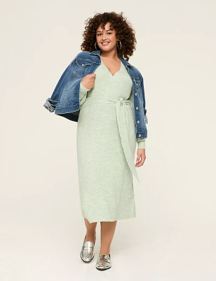 Faux-Wrap Sweater Midi Dress