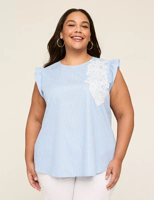 Ruffle Cap-Sleeve Applique Top