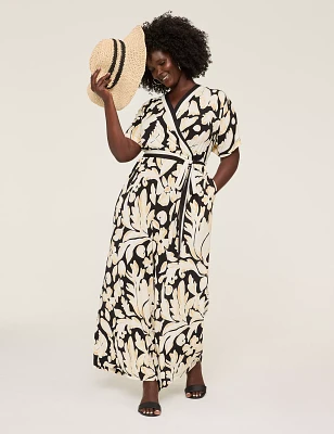 Surplice-Neck Tie-Waist Jersey Jumpsuit