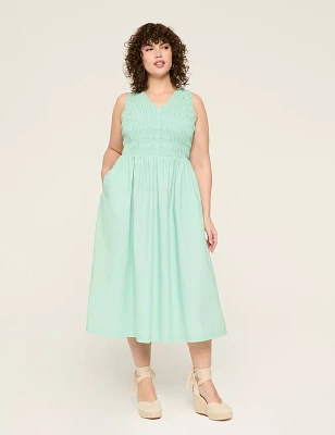 Smocked-Bodice Midi Dress