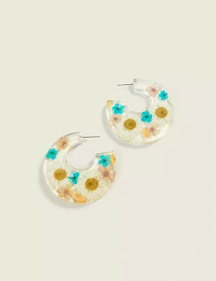 Clear Floral Hoop Earrings