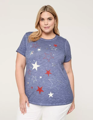 Embellished Red, White & Blue Stars Graphic Tee
