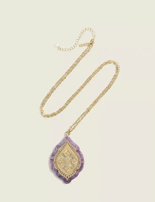 Purple Resin Filigree Pendant Necklace