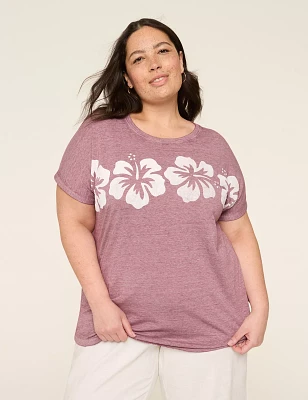 Dolman-Sleeve Tropical Flowers Graphic Tee