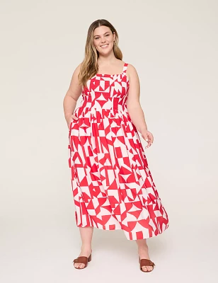 Smocked-Bodice Midi Dress