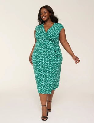 Cap-Sleeve Jersey Wrap Dress