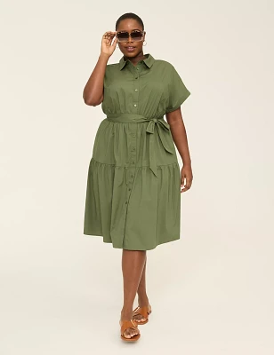 Button-Down Tie-Waist Midi Shirt Dress