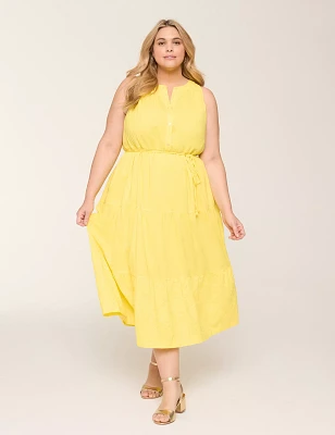 Eyelet-Hem Rope-Belt Maxi Dress