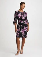 Rose Motif Flutter Sleeve Dress