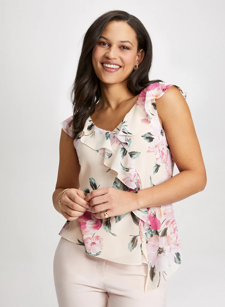 Floral Print Ruffle Blouse