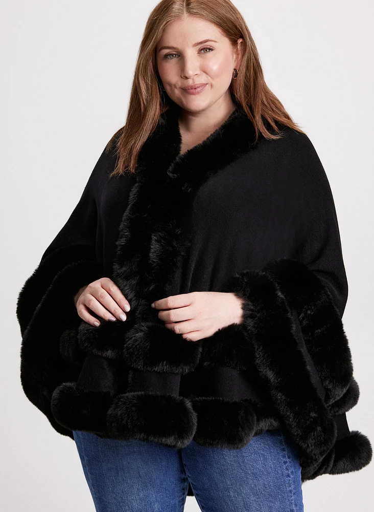 Faux Fur Trim Poncho