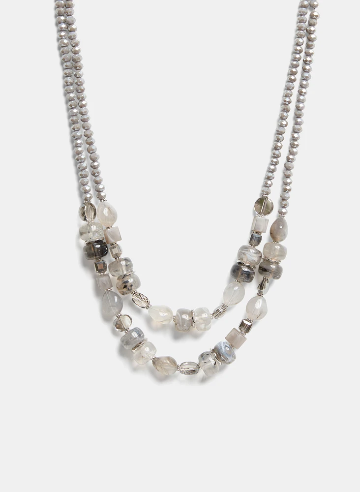 Double Row Stone Detail Necklace