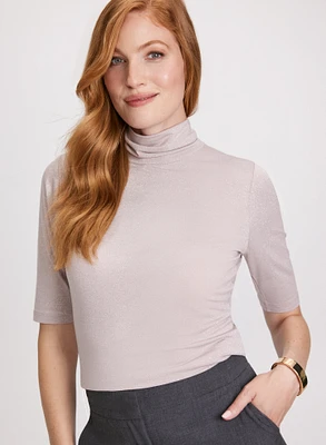 Metallic Knit Turtleneck Top