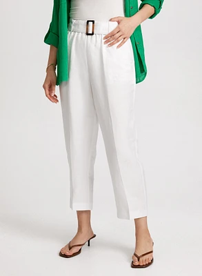 Belted Linen-Blend Capris