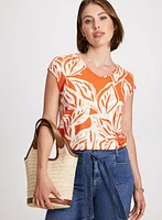 Leaf Print Cap Sleeve Top