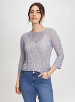 3/4 Sleeve Open-Knit Sweater