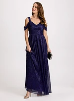 Pleated Metallic Evening Dress