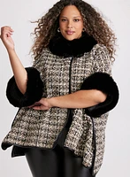 Bouclé Faux Fur Trim  Poncho