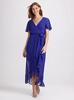 Flare Sleeve Wrap-Over Dress