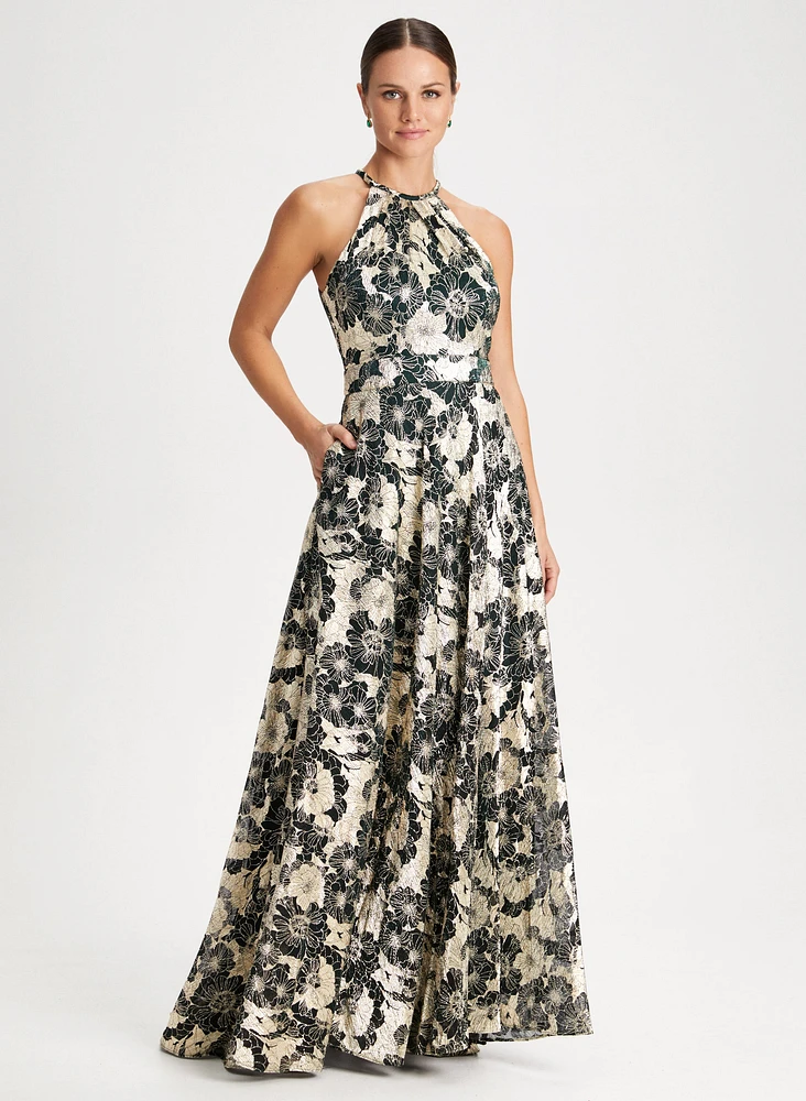 Metallic Floral Motif Dress