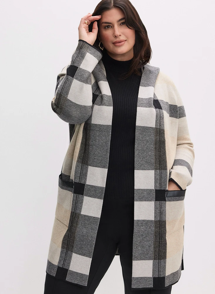 Hooded Plaid Print Cardigan